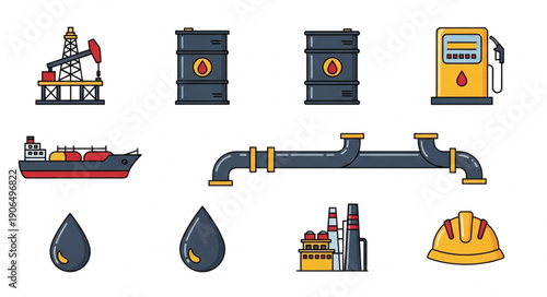 Collection of oil and gas industry icons and symbols.