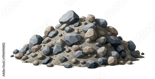 Mound of natural rough pebbles and small boulders mixed with coarse sand in earthy and neutral colors, ideal for construction materials, garden landscaping projects, or geological displays.