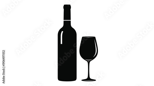 A black silhouette of wine bottle and glass elegant design silhouette