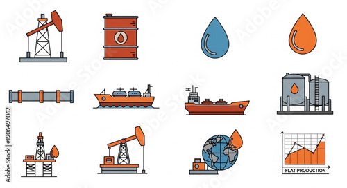Collection of oil and gas industry icons and symbols.