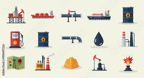 Collection of oil and gas industry icons and symbols.