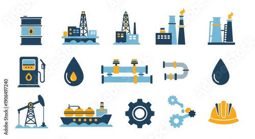 Collection of oil and gas industry icons and symbols.