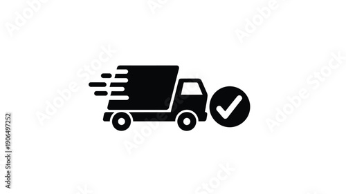 Delivery truck icon with a checkmark simple black silhouette