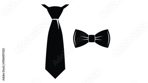 Elegant neckties and bow tie depicted in black silhouette