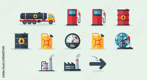 Collection of oil and gas industry icons and symbols.
