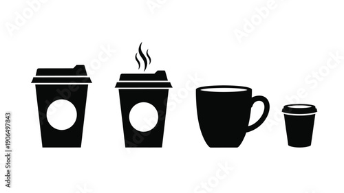 Four coffee containers in black depicted as a minimalist silhouette
