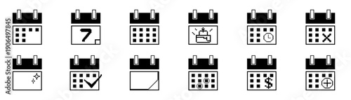 Pixel style calendar. Black and white.