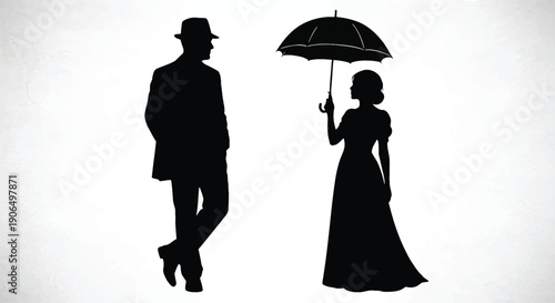 A couple with an umbrella elegant black silhouette