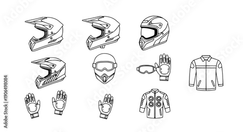 Outline motorcycle helmet icon set black vector line art