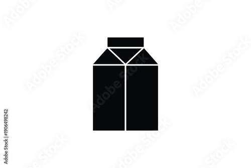 Black silhouette of a milk carton or juice box with peaked top on white background