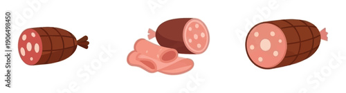 Appetizing collection of sliced salami, whole sausages, and deli meat perfect for food product displays, recipe preparation guides, and culinary marketing materials.