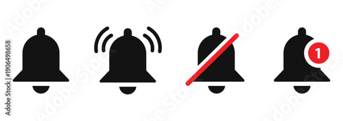 Get notified. Incoming inbox message. Ringing bell, reminder or subscriber sign for apps, smartphone, alarm alert. bells with checkmarks Vector. Simple notification bells. for logo, and UI concepts