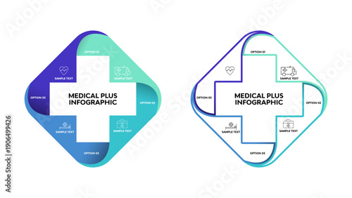 Vector plus infographic set, medical diagram, healthcare graph, hospital presentation, emergency chart. Medicine doctor logo. Concept with 4 options, parts, steps, processes. editable vector