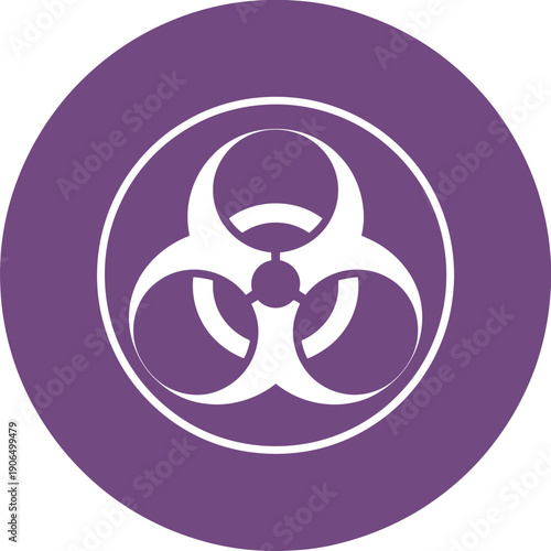 Purple biohazard symbol on white background for warning and danger signs