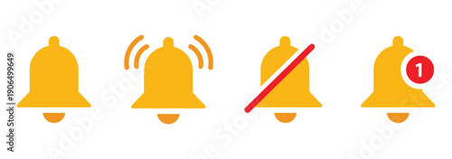Get notified. Incoming inbox message. Ringing bell, reminder or subscriber sign for apps, smartphone, alarm alert. bells with checkmarks Vector. Simple notification bells. for logo, and UI concepts