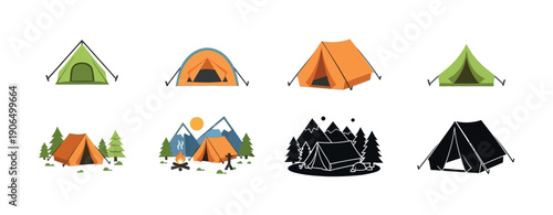 Collection of outdoor adventure camping tents ready for wilderness expeditions and nature exploration, perfect for travel blogs and vacation planning