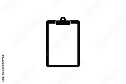 Clipboard silhouette black empty paper sheet on board with clip isolated on white background office supplies