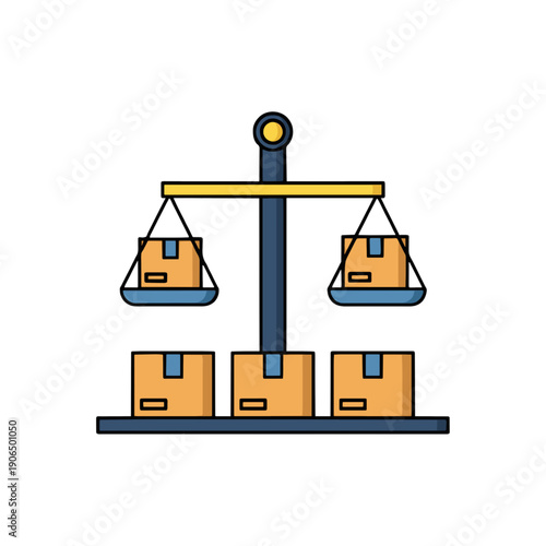 Vector illustration of balanced packages on a scale, showcasing equal weights, isolated on a plain background, viewed from the front