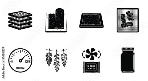 Food Dehydration and Preservation Icons Set Vector