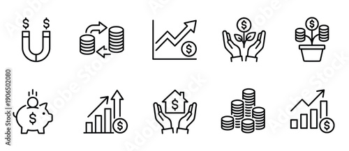 Financial Investment and Growth Outline Icons