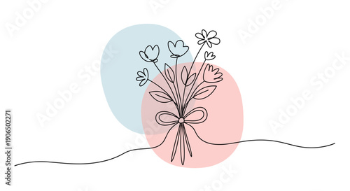 Charming line art illustration of a bouquet for women's celebration and floral gifting on International Women's Day