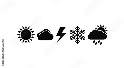 Weather icons depicting sun clouds lightning snow and rain
