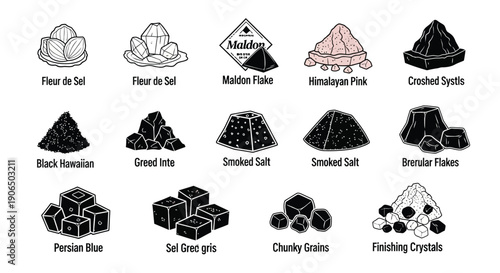 Minerals and Crystals Collection Icons Set Vector