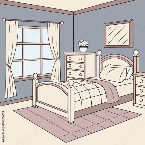 Cozy Bedroom Scene with Bed, Lamp, and Books for Relaxation