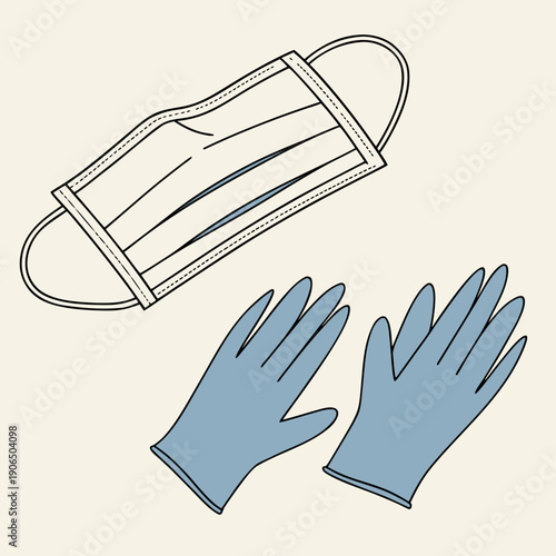 Medical Gloves and Mask Arranged Neatly for Protection