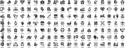 Mega collection concept of medical, healthcare, pharmacy, checkup, and medicine. Vector