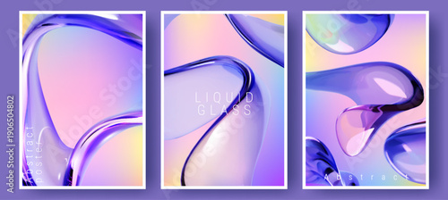 Abstract iridescent liquid glass ribbon with flowing gradient vector realistic background. Vibrant holographic curve wavy shapes, dynamic motion, creative brochure covers and modern graphic templates.