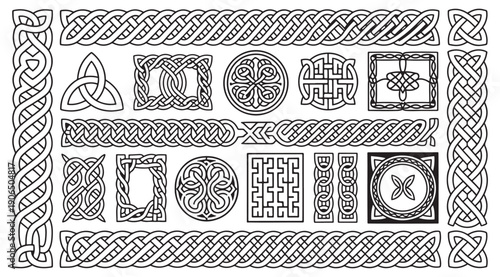 Celtic knot ornamental borders for Irish heritage designs, medieval manuscript reproductions, cultural celebration materials, and traditional craft pattern resource collections