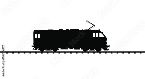 Simple black silhouette of a locomotive on railroad tracks