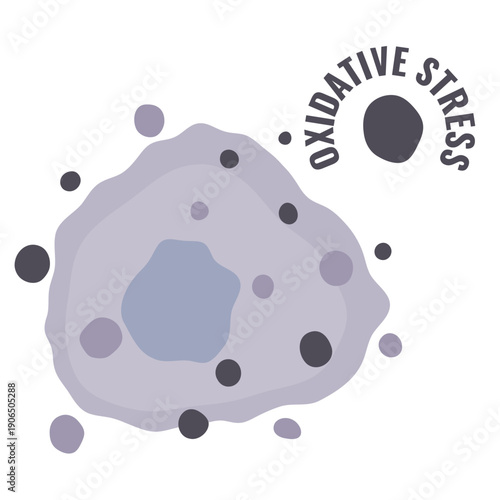 Cell oxidative stress caused by free radicals. Medical vector illustration