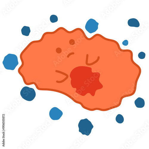 Cute cell under oxidative stress. Vector medical illustration.