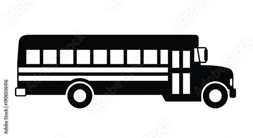 Simple black and white illustration of a classic school bus