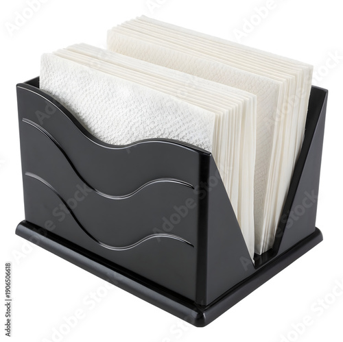 Black Wave Design Napkin Holder with White Napkins on transparent background