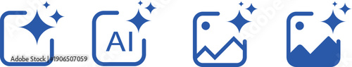 AI Image Generation and Enhancement Icons – Magic Edit, Create Photo, Smart Image Blue Vector Set