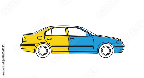 Stylized illustration of a sedan car with a two tone color scheme