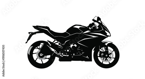 A sleek black silhouette of a modern sport motorcycle in profile