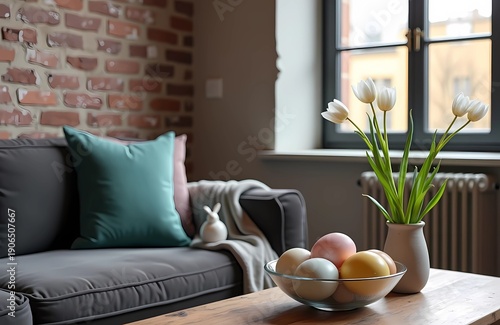 Modern loft apartment with subtle Easter touches