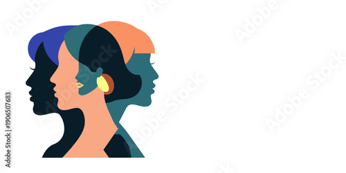 Abstract Illustration of Diverse Women's Profiles in Silhouette  on Transparent background (EPS file)
