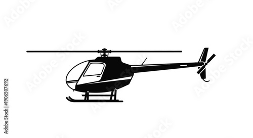Simple black silhouette of a helicopter in a side view