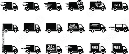 Shipping and delivery service delivery trucks concepts of speed and cost. 24-hour service free delivery and returns