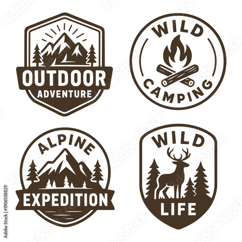 Outdoor Camping Adventure Vintage Badge Set