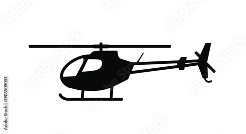 Silhouette of a helicopter against a white background side view