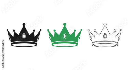 Three colorful crowns displayed in a simple silhouette