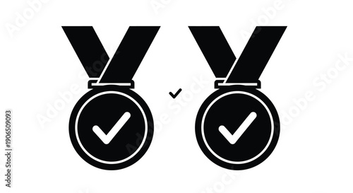 Two gold medals with checkmarks a minimalist design silhouette
