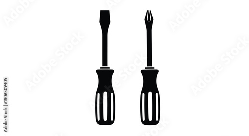 Two black screwdrivers a flathead and a phillips in silhouette