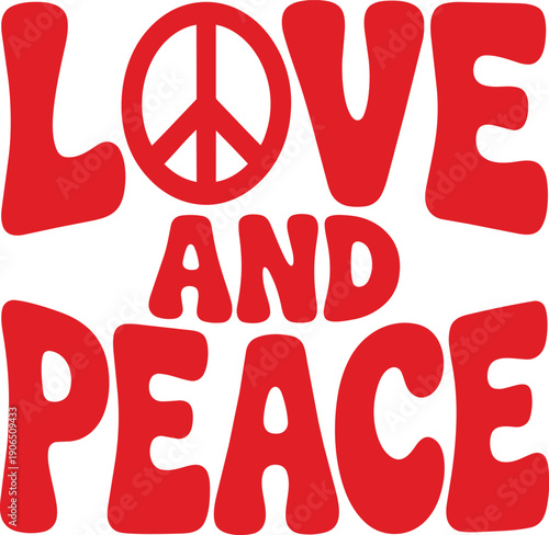 Love and peace text with peace symbol on transparent background